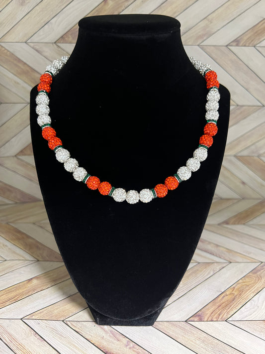 White & Orange w/ Green Spacers Necklace