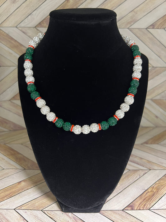 White & Green w/ Orange Spacers Necklace