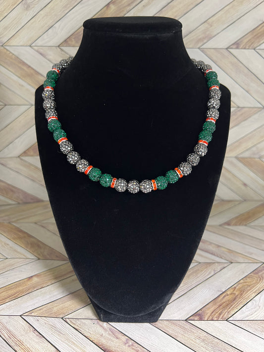Grey & Green w/ Orange Spacers Necklace