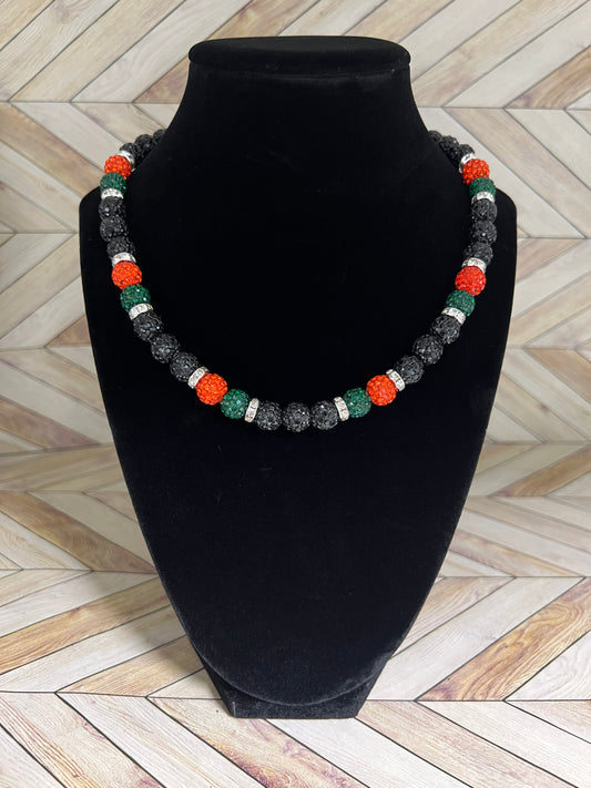 Black, Green & Orange w/ White Spacers Necklace