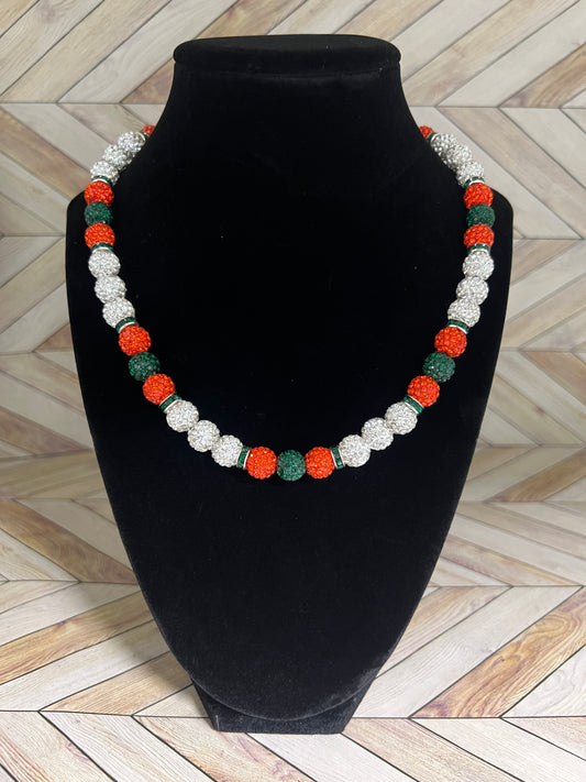 White, Orange & Green w/ Green Spacers Necklace